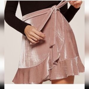 Velvet Ruffle Mini Skirt in Blush Pink